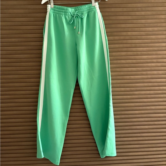 Maje Pants - Maje Green Track Pants with White Stripes